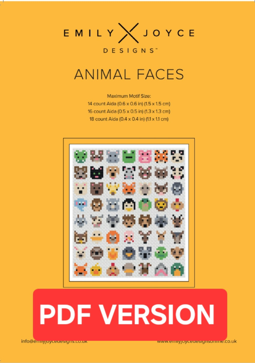 Animal Faces Tiny Cross Stitch Motifs Chart