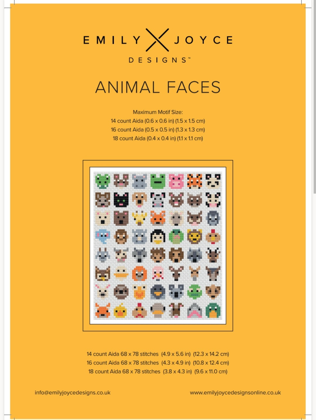Animal Faces Tiny Cross Stitch Motifs Chart