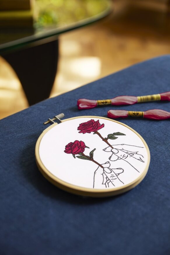 DMC Rose in Hands Embroidery Kit