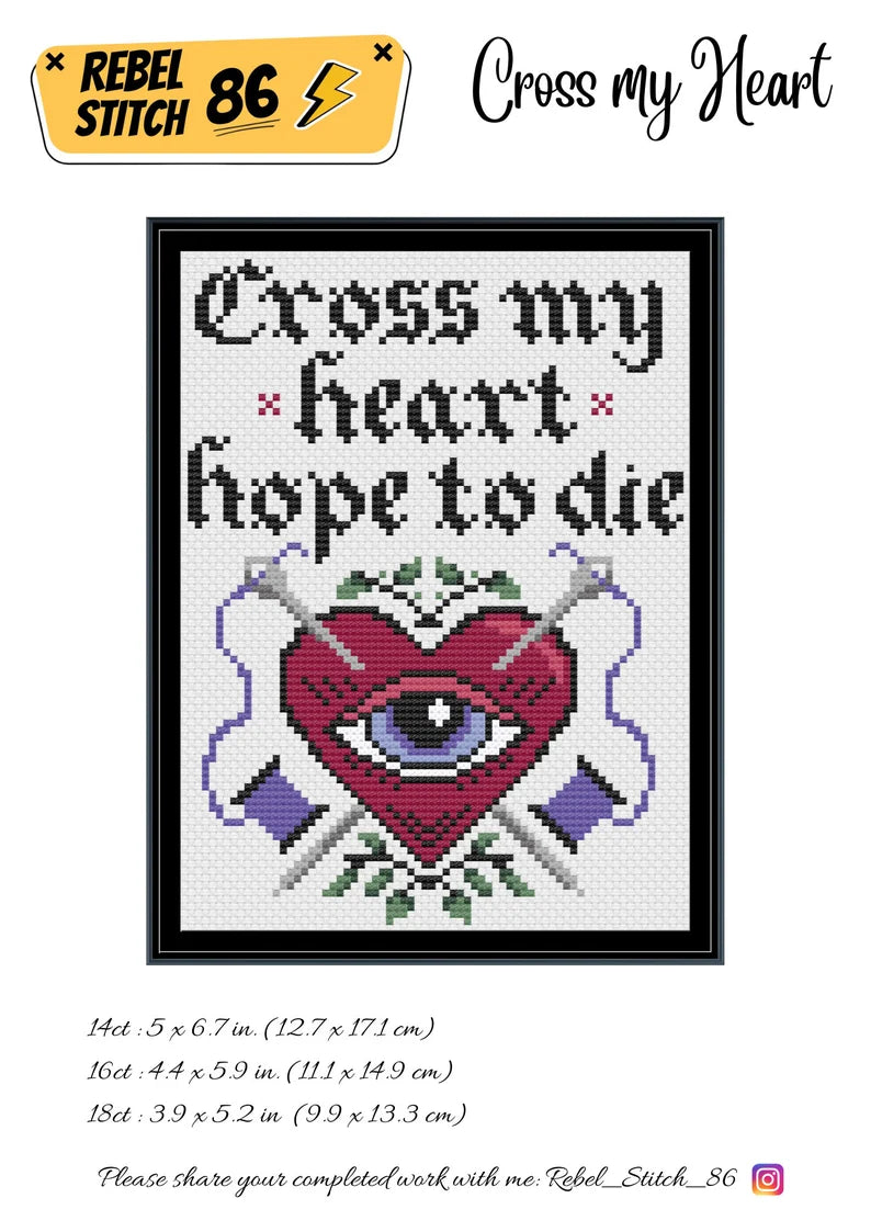 Rebel Stitch 86 - Cross My Heart Cross Stitch Pattern