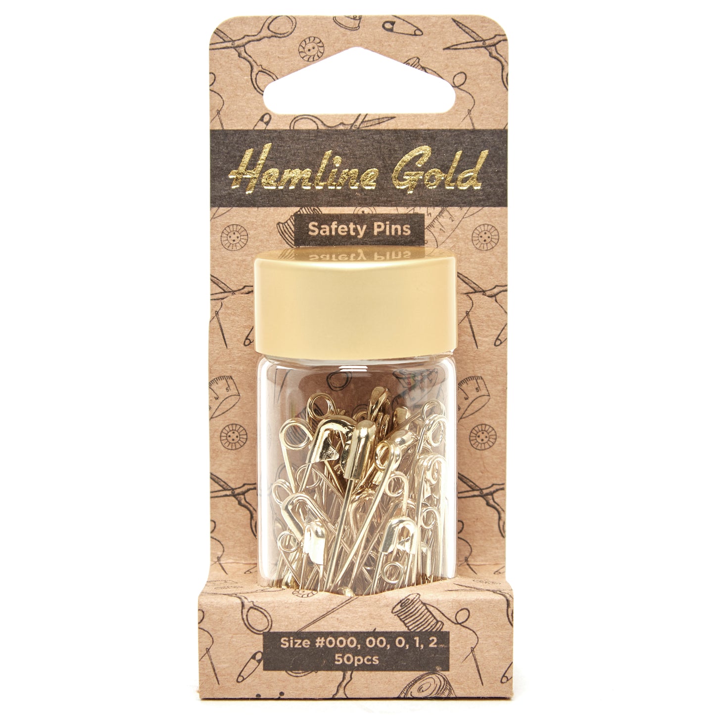 Safety Pins: Assorted Sizes: Hemline Gold: 50 Pieces: Gold