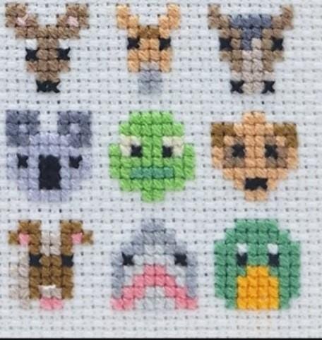 Animal Faces Tiny Cross Stitch Motifs Chart