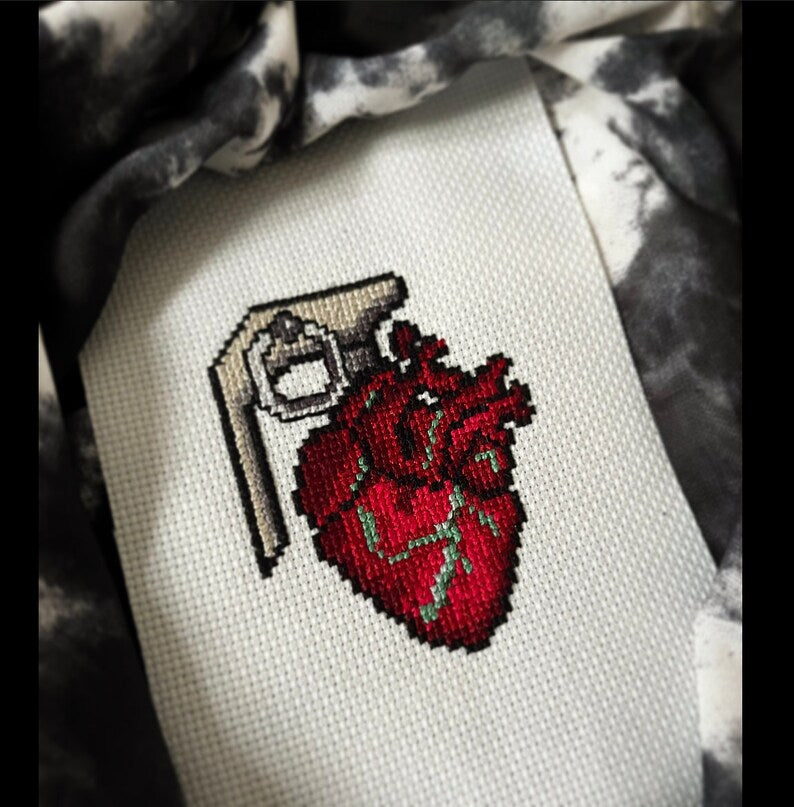 Rebel Stitch 86 – Heart Grenade Cross Stitch Pattern