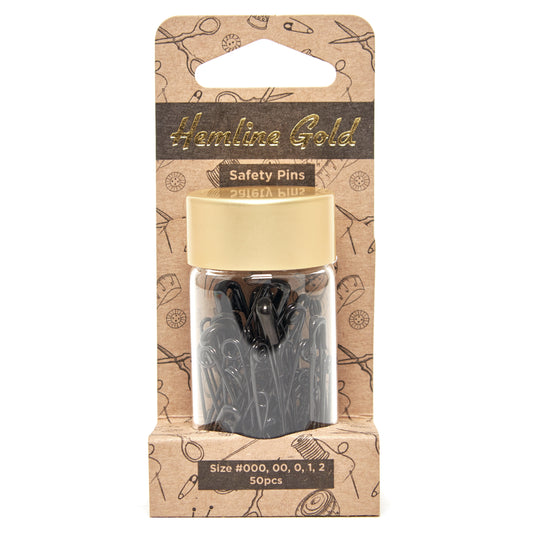 Safety Pins: Assorted Sizes: Hemline Gold: 50 Pieces: Black