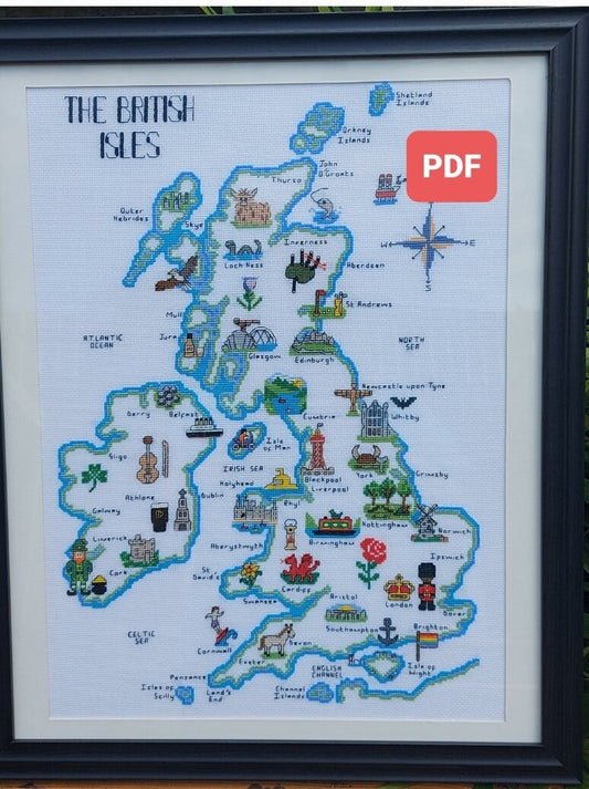 Map of The British Isles Cross Stitch PDF Pattern (Digital)