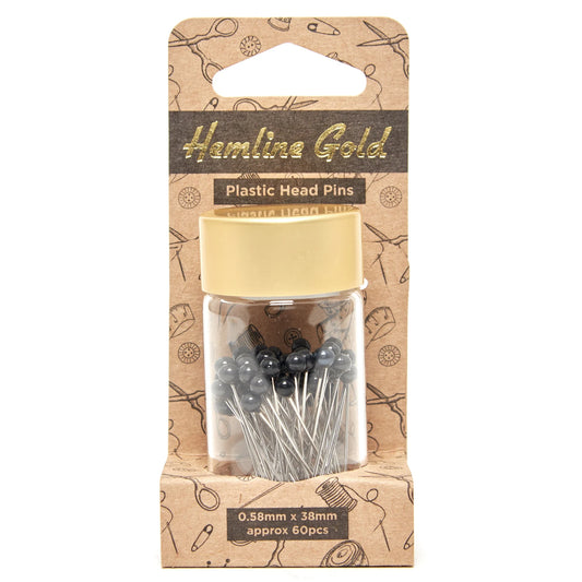 Pins: Plastic Head Nickel Plated Steel: Hemline Gold: 60 Pieces: Black